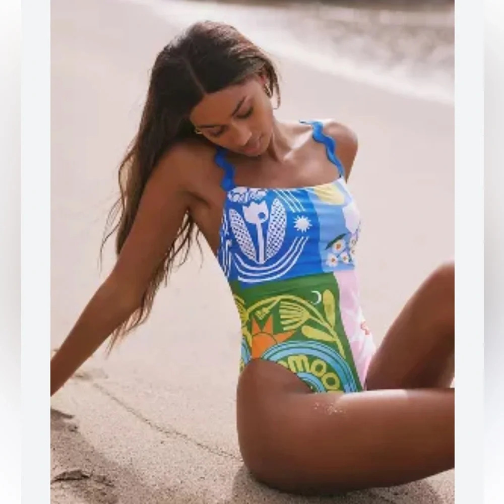 Anthropologie Anisa Makhoul Patchwork One-Piece Swimsuit Size Large - Picture 9 of 9